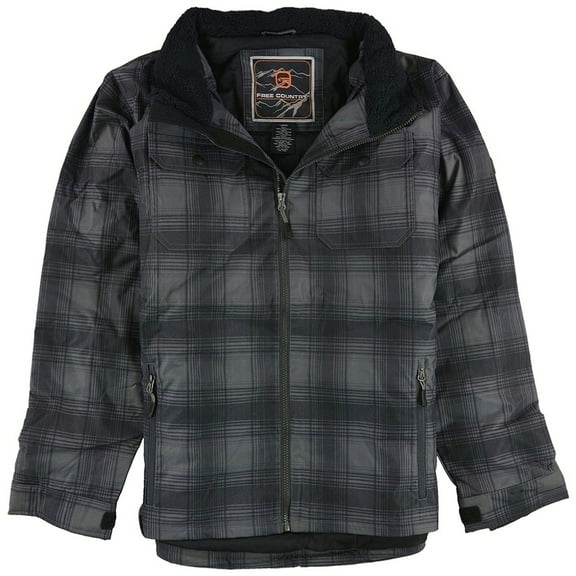 Free Country Mens Plaid Canvas Utility Parka Coat, Black, X-Large