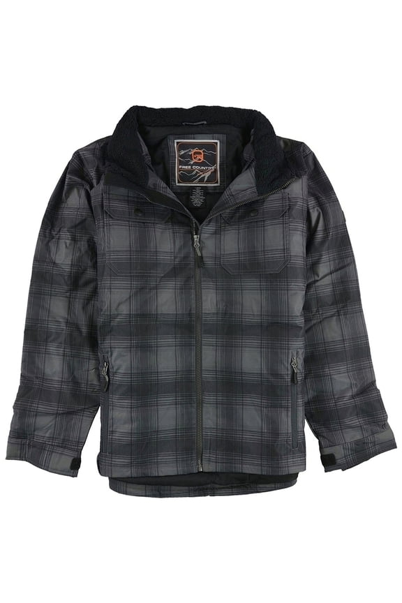 Mens Plaid Canvas Utility Parka Coat, Black, XX-Large