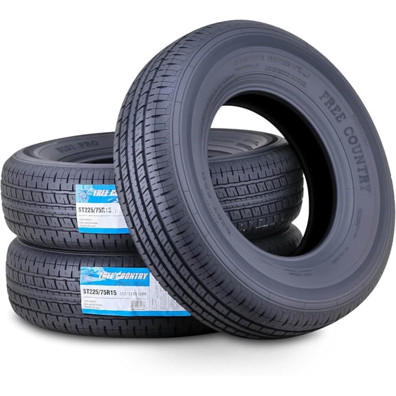 Free Country Premium Trailer Tire ST225/75R15 Radial 10PR Load Range E w/Scuff Guard, Set 3