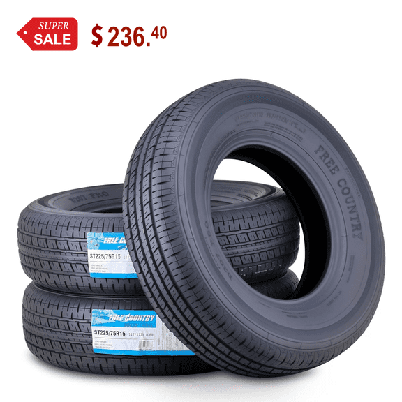 Free Country Premium Trailer Tire ST225/75R15 Radial 10PR Load Range E w/Scuff Guard, Set 3