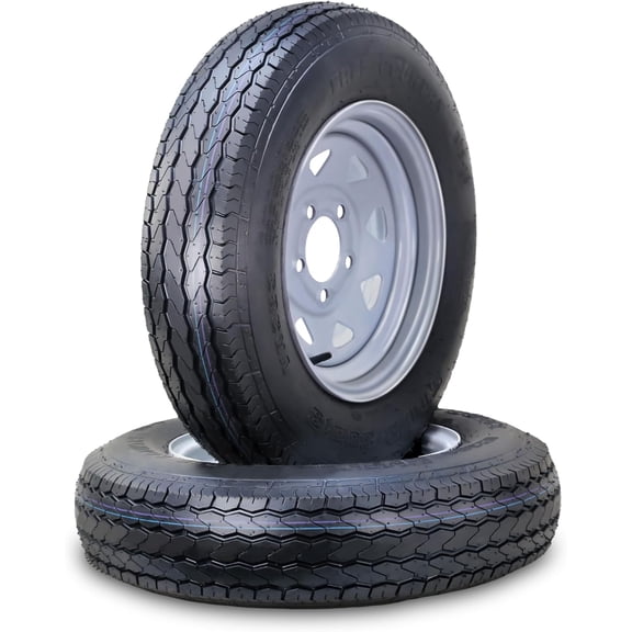 Free Country Trailer Tire Wheel Assembly ST175/80D13 6-Ply C 91L 5 Lug on 4.5" PCD Silver Spoke Rim ,SET 2