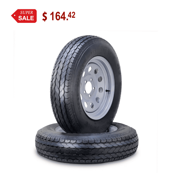 Free Country Trailer Tire Wheel Assembly ST175/80D13 8-Ply D 96L 5 Lug on 4.5" PCD Silver Mod Rim ,SET 2