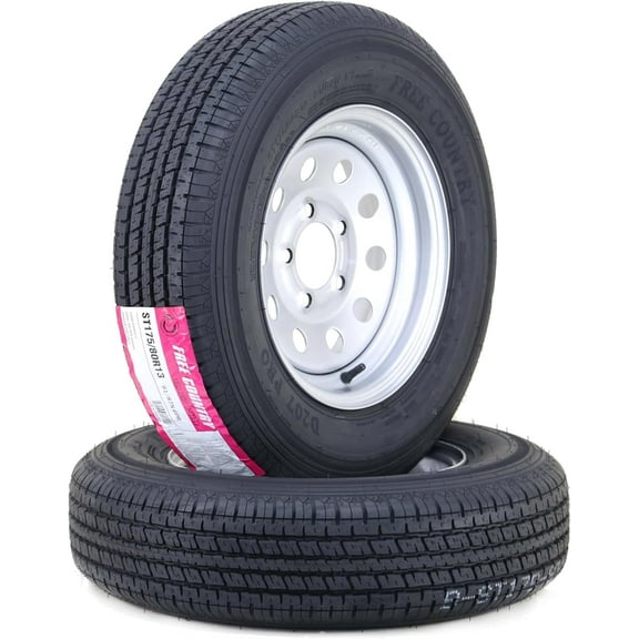 Free Country Trailer Tire Wheel Assembly ST175/80R13 6-Ply C 91M 5 Lug on 4.5" PCD Silver Mod Rim ,SET 2
