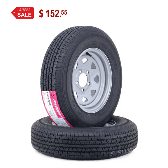 Free Country Trailer Tire Wheel Assembly ST175/80R13 6-Ply C 91M 5 Lug on 4.5" PCD Silver Spoke Rim ,SET 2