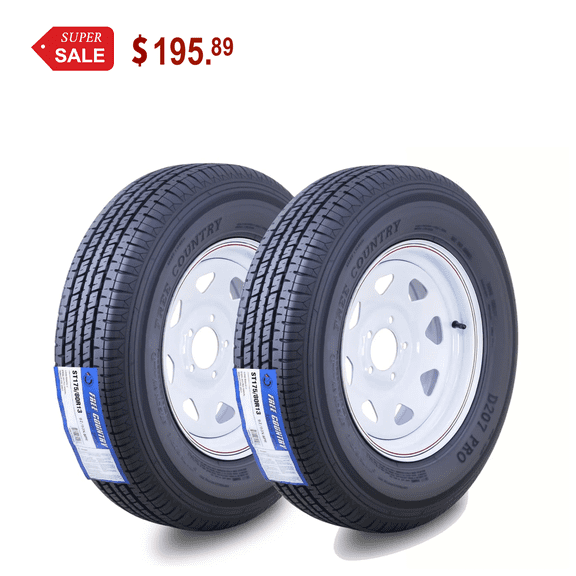 Free Country Trailer Tire Wheel Assembly ST175/80R13 8-Ply D 97M 5 Lug on 4.5" PCD White Spoke Rim ,SET 2