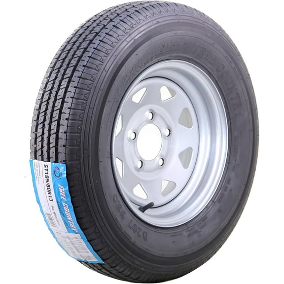Free Country Trailer Tire Wheel Assembly ST185/80R13 6-Ply C 94N 5 Lug on 4.5" PCD Silver Spoke Rim