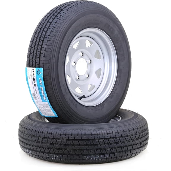 Free Country Trailer Tire Wheel Assembly ST185/80R13 6-Ply C 94N 5 Lug on 4.5" PCD Silver Spoke Rim ,SET 2