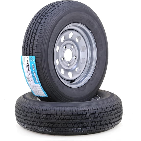 Free Country Trailer Tire Wheel Assembly ST185/80R13 6-Ply C 94N 5 Lug on 4.5" PCDSilver Mod Rim ,SET 2