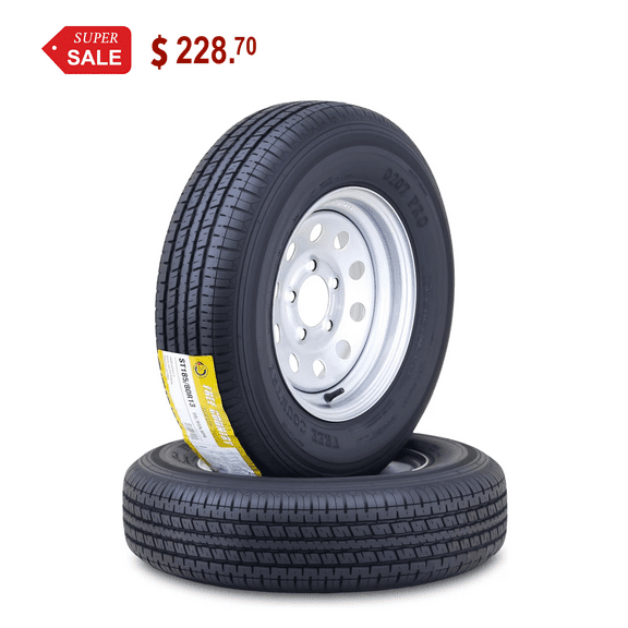 Free Country Trailer Tire Wheel Assembly ST185/80R13 8-Ply D 98N 5 Lug on 4.5" PCD Silver Mod Rim ,SET 2