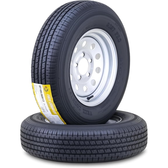 Free Country Trailer Tire Wheel Assembly ST185/80R13 8-Ply D 98N 5 Lug on 4.5" PCD Silver Mod Rim ,SET 2
