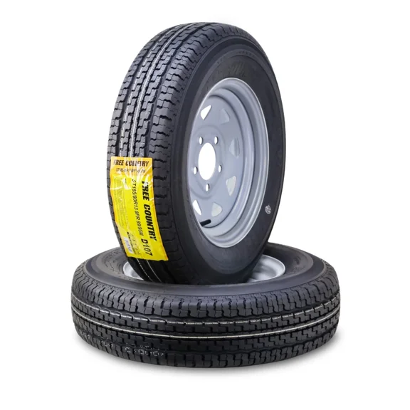 Free Country Trailer Tire Wheel Assembly ST185/80R13 8-Ply D 99M 5 Lug on 4.5" PCD Silver Spoke Rim ,SET 2