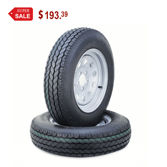 Free Country Trailer Tire Wheel Assembly ST205/75D15 6-Ply C 101L 5 Lug on 4.5" PCD Silver Mod Rim ,SET 2