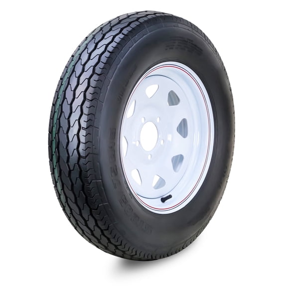 FREE COUNTRY Trailer Tire Wheel Assembly ST205/75D15 6-Ply C 101L 5-Lug 4.5-Inch PCD White Spoke Rim