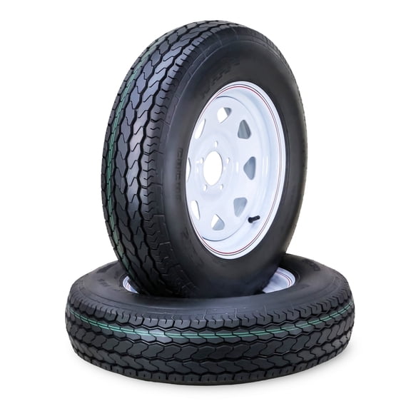 Free Country Trailer Tire Wheel Assembly ST205/75D15 6-Ply C 101L 5 Lug on 5" PCD White Spoke Rim ,SET 2