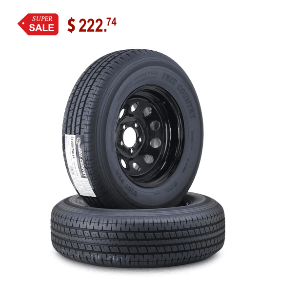 Free Country Trailer Tire Wheel Assembly ST205/75R14 8-Ply D 105N 5 Lug on 4.5" PCD Black Mod Rim ,SET 2