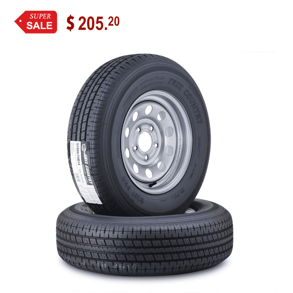 Free Country Trailer Tire Wheel Assembly ST205/75R14 8-Ply D 105N 5 Lug on 4.5" PCD Silver Mod Rim ,SET 2