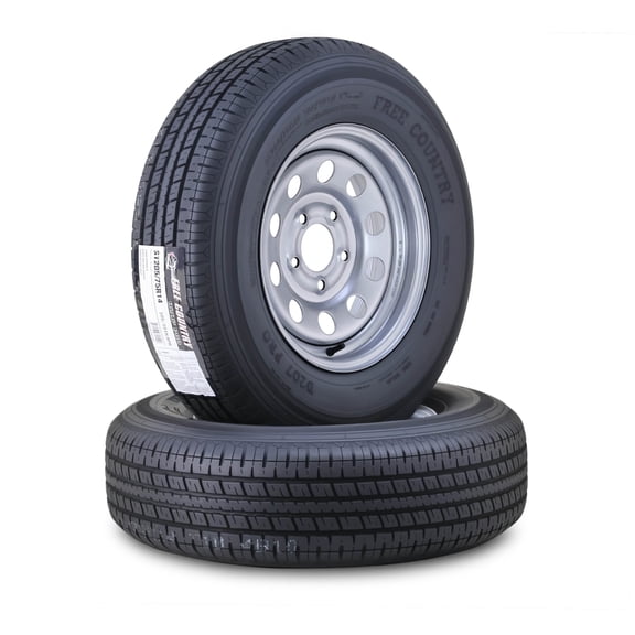 Free Country Trailer Tire Wheel Assembly ST205/75R14 8-Ply D 105N 5 Lug on 4.5" PCD Silver Mod Rim ,SET 2