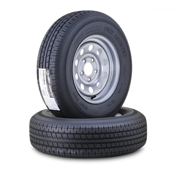 Free Country Trailer Tire Wheel Assembly ST205/75R14 8-Ply D 105N 5 Lug on 4.5" PCD Silver Mod Rim ,SET 2