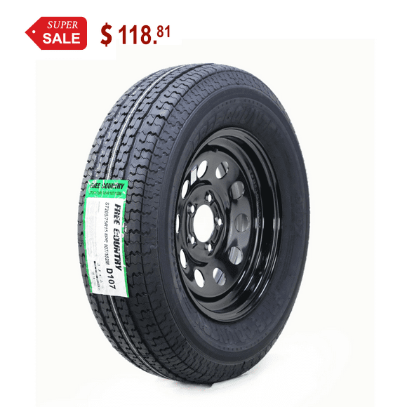 Free Country Trailer Tire Wheel Assembly ST205/75R15 8-Ply D 107M 5 Lug on 4.5" PCD Black Mod Rim