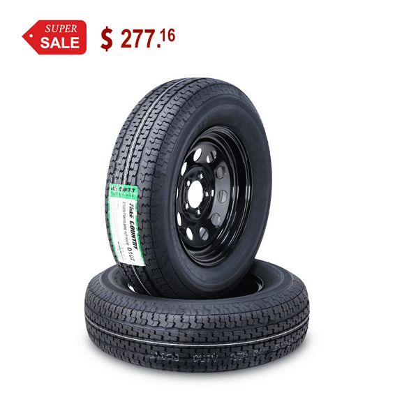 Free Country Trailer Tire Wheel Assembly ST205/75R15 8-Ply D 107M 5 Lug on 5" PCD Black Mod Rim ,SET 2