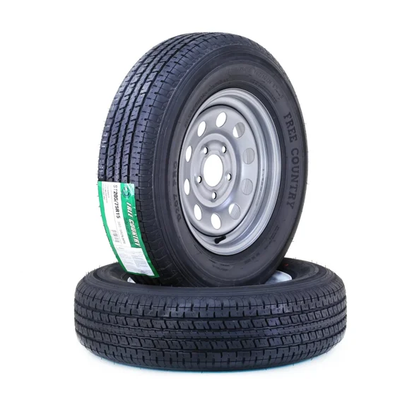 Free Country Trailer Tire Wheel Assembly ST205/75R15 8-Ply D 107M 5 Lug on 5" PCD Silver Mod Rim ,SET 2