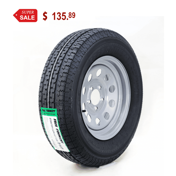 Free Country Trailer Tire Wheel Assembly ST205/75R15 8-Ply D 107M 5 Lug on 5" PCD Silver Mod Rim