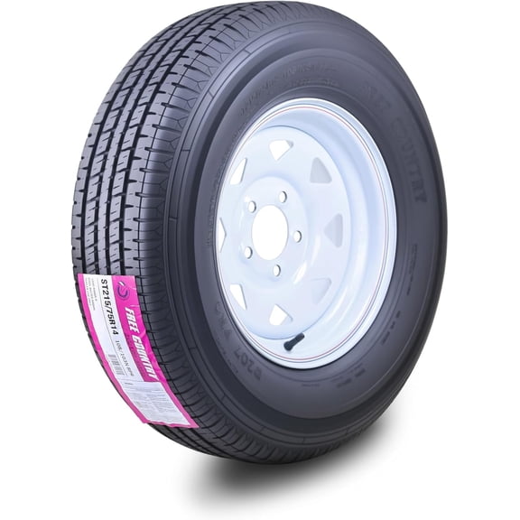 Free Country Trailer Tire Wheel Assembly ST215/75R14 8-Ply D 107N 5 Lug on 4.5" PCD White Spoke Rim
