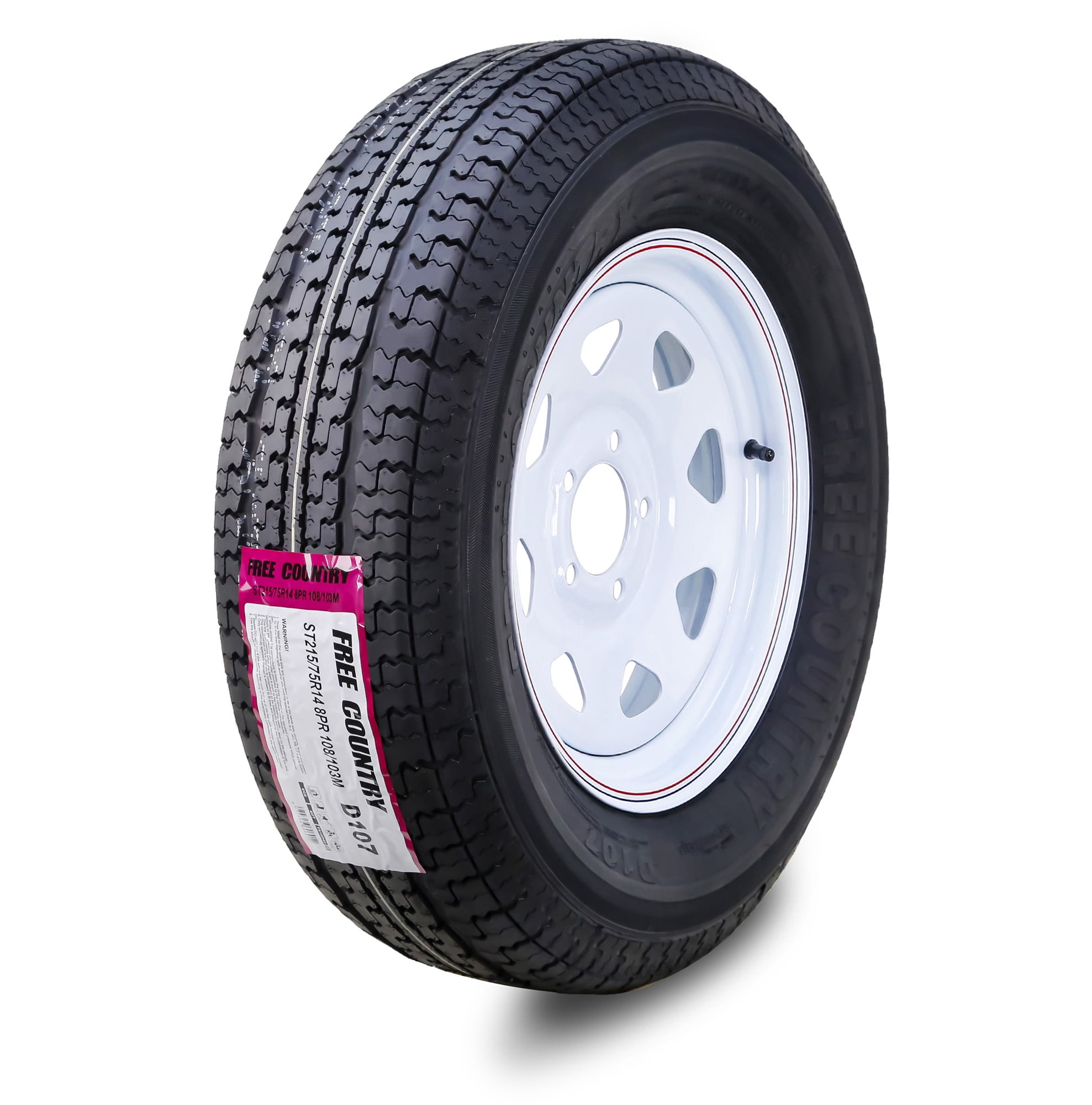 Free Country ST215/75R14 Trailer Tire & 5-Lug White Spoke Wheel ...