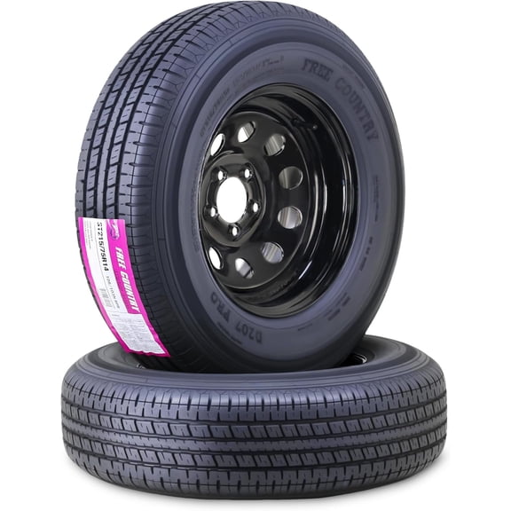 Free Country Trailer Tire Wheel Assembly ST215/75R14 8-Ply D 107N 5 Lug on 4.5" PCD Black Mod Rim ,SET 2