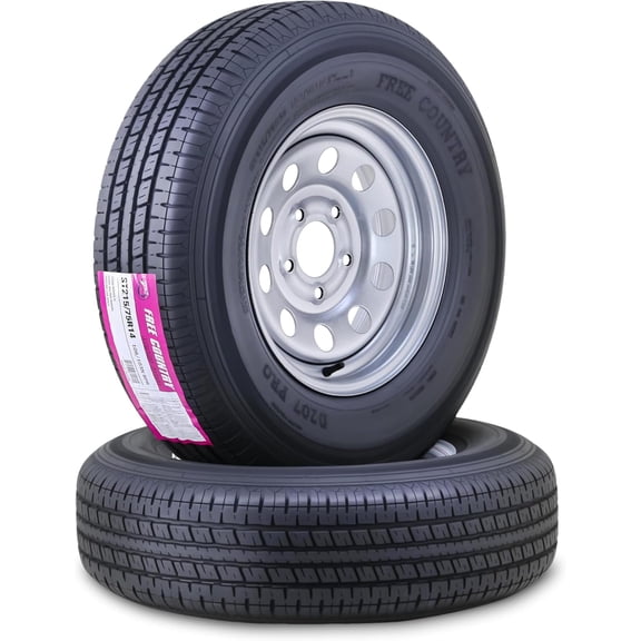 Free Country Trailer Tire Wheel Assembly ST215/75R14 8-Ply D 107N 5 Lug on 4.5" PCD Silver Mod Rim ,SET 2