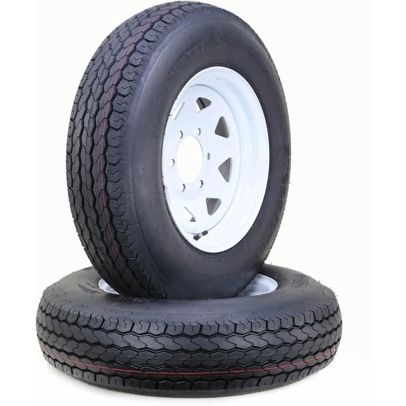 Free Country Trailer Tire Wheel Assembly ST225/75D15 8-Ply D 113L 6 Lug on 5.5" PCD White Spoke Rim ,SET 2