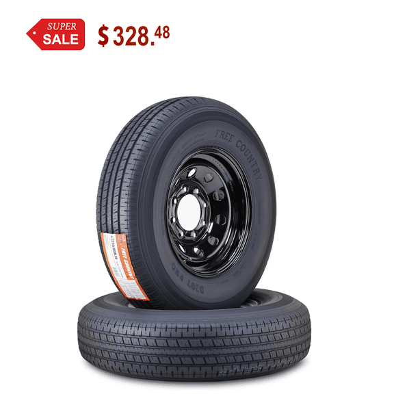 Free Country Trailer Tire Wheel Assembly ST235/80R16 10-Ply E 124M 8 Lug on 6.5" PCD Black Mod Rim ,SET 2