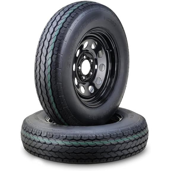 Free Country Trailer Tire Wheel Assembly ST205/75D15 6-Ply C 101L 5 Lug on 5" PCD Black Mod Rim, Set 2