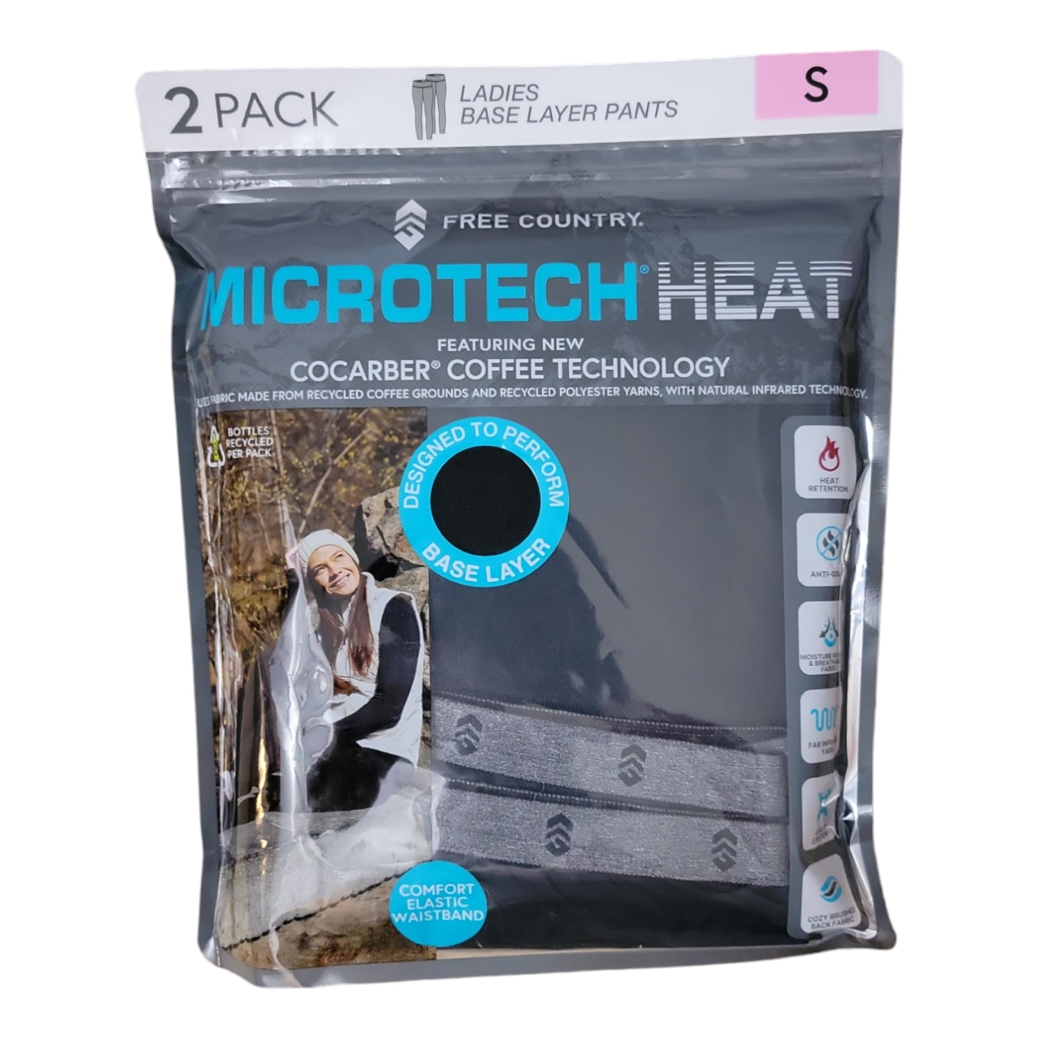 Free Country Women's 2Pack Microtech Heat Cocarber Base Layer Pant (XL