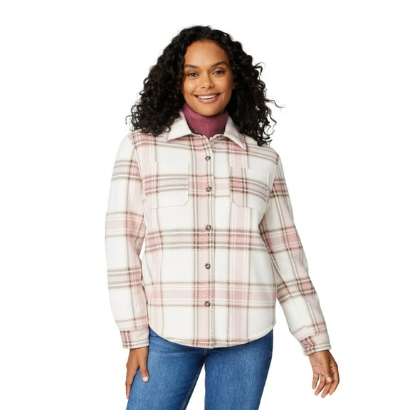 Free Country Women's Chill Out Fleece Shirt Jacket Primrose Plaid L