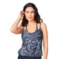 thumbnail image 1 of Free Country Women's Double Strap Cut Out Blouson Tankini Top Black Batik Bloom L, 1 of 3