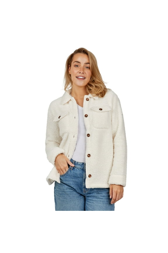 Women's High Pile Shacket Off-White XL