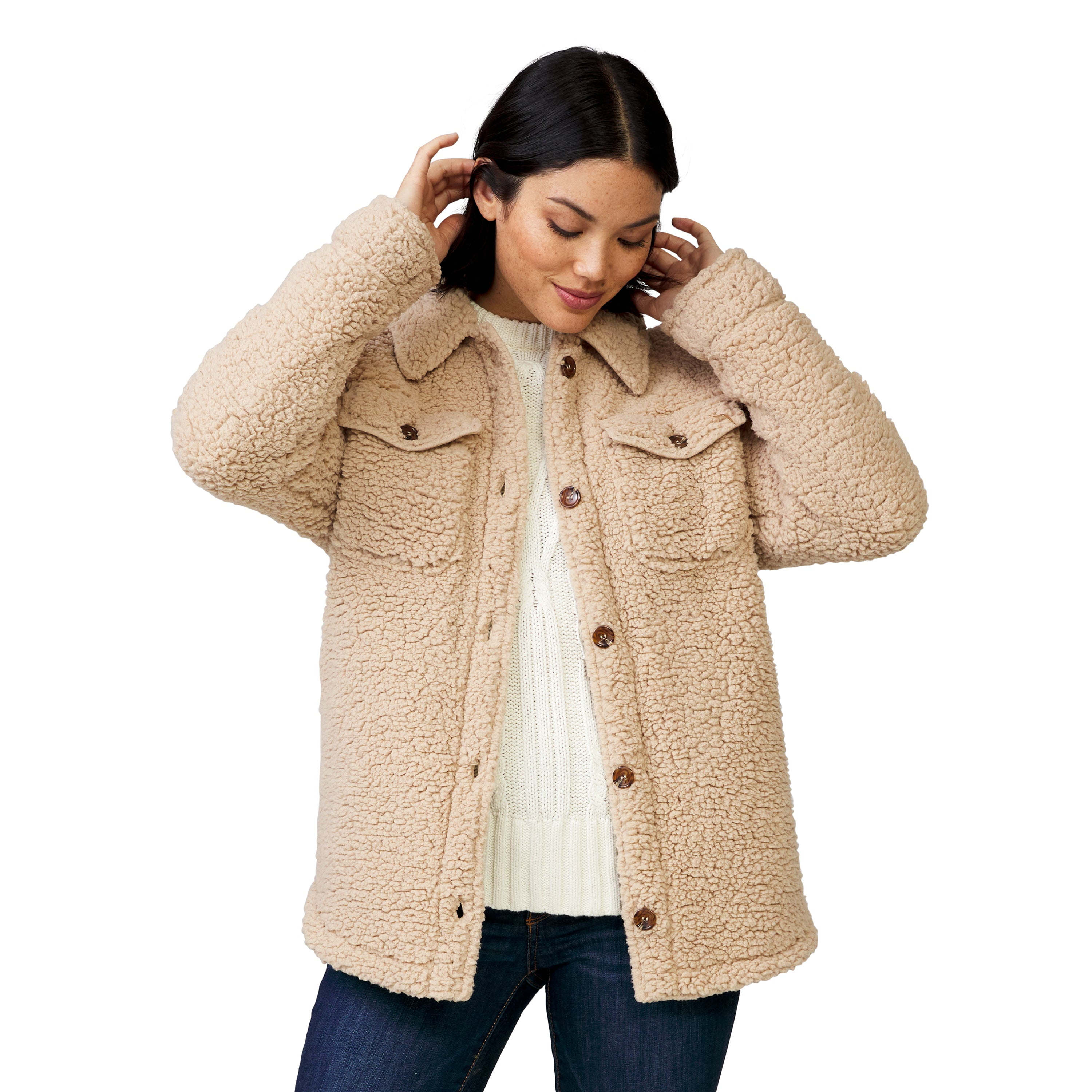 Free Country Women's High Pile Shacket Light Camel XL - Walmart.com