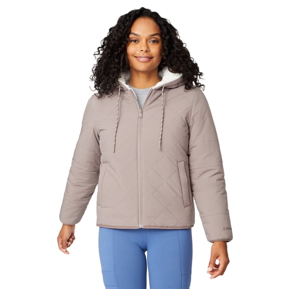 Free Country Women's Hooded Cirrus Quilted Reversible Jacket Mocha S