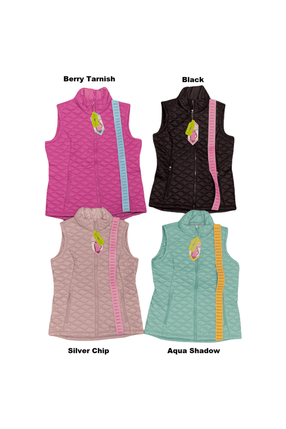 Women's Lightweight FreeCycle Quilted Zip Up Fitted Vest (Silver Chip, L)