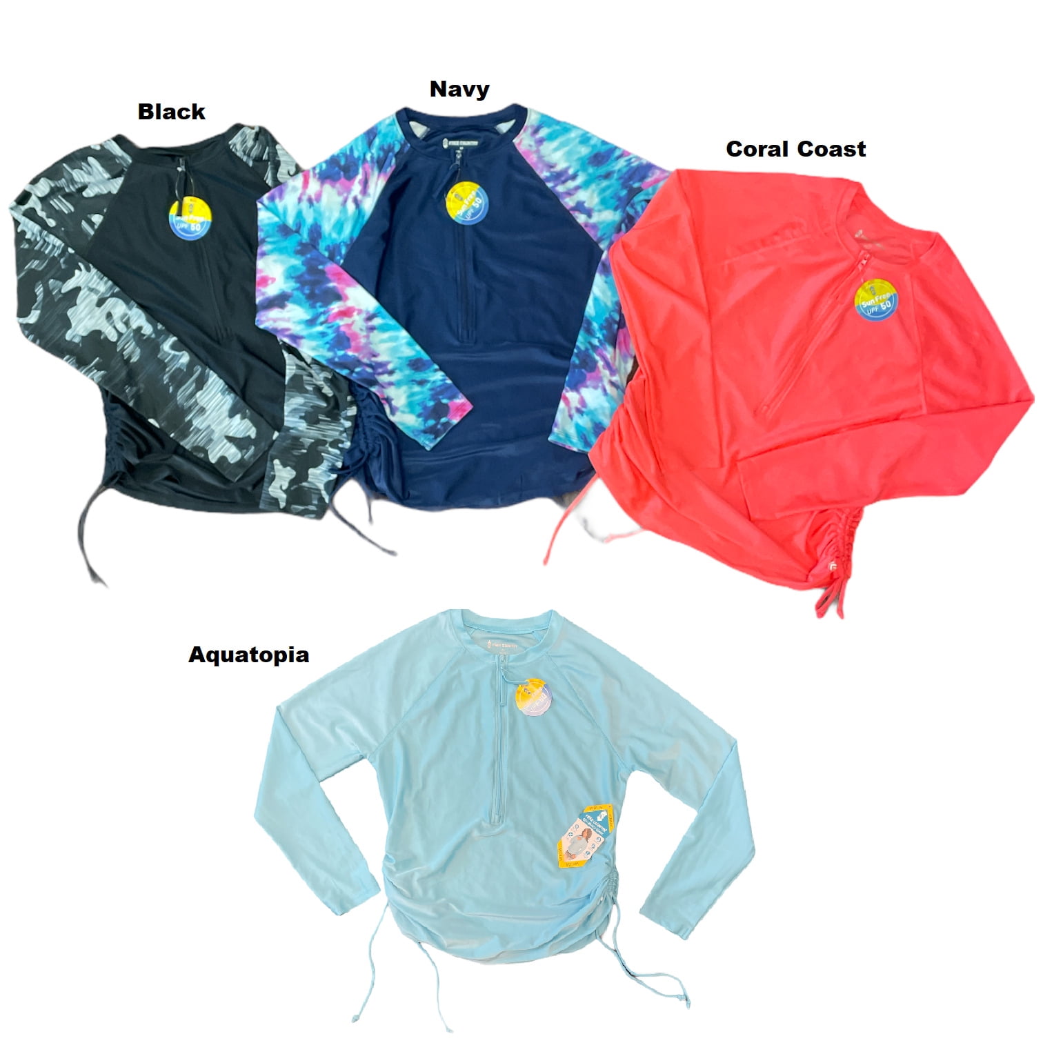 Free Country Women's Long Sleeve Rashguard 1/2 Zip UPF 50 Sunblock