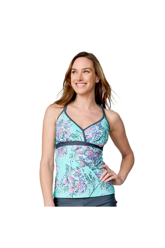 Women's Macrame Back Tankini Top Aruba Mosaic Garden L