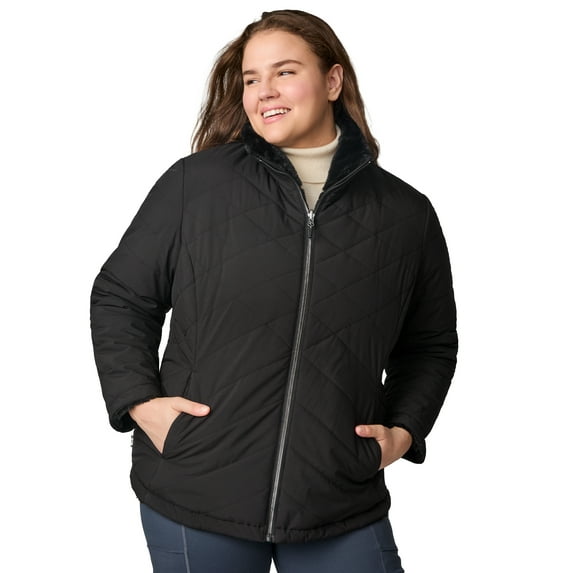 Free Country Women's Plus Size Cirrus Quilted Reversible Jacket Black 3X