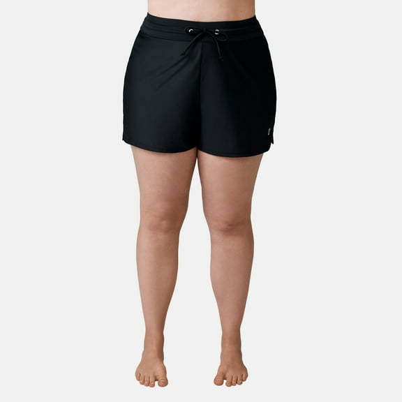 Free Country Women's Plus Size Drawstring Swim Short Black 2X