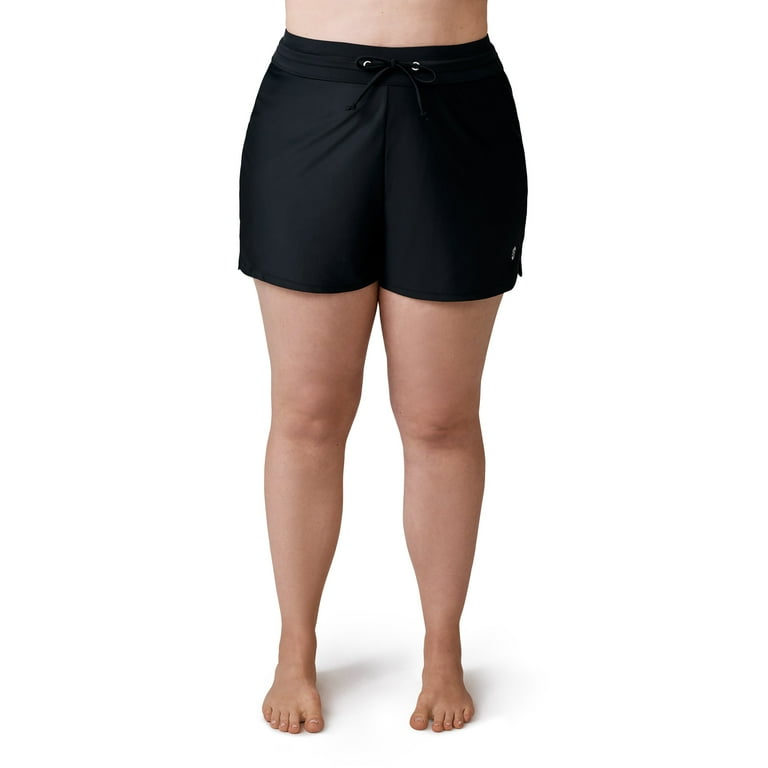 Free Country Women s Plus Size Drawstring Swim Short Black 2X Walmart