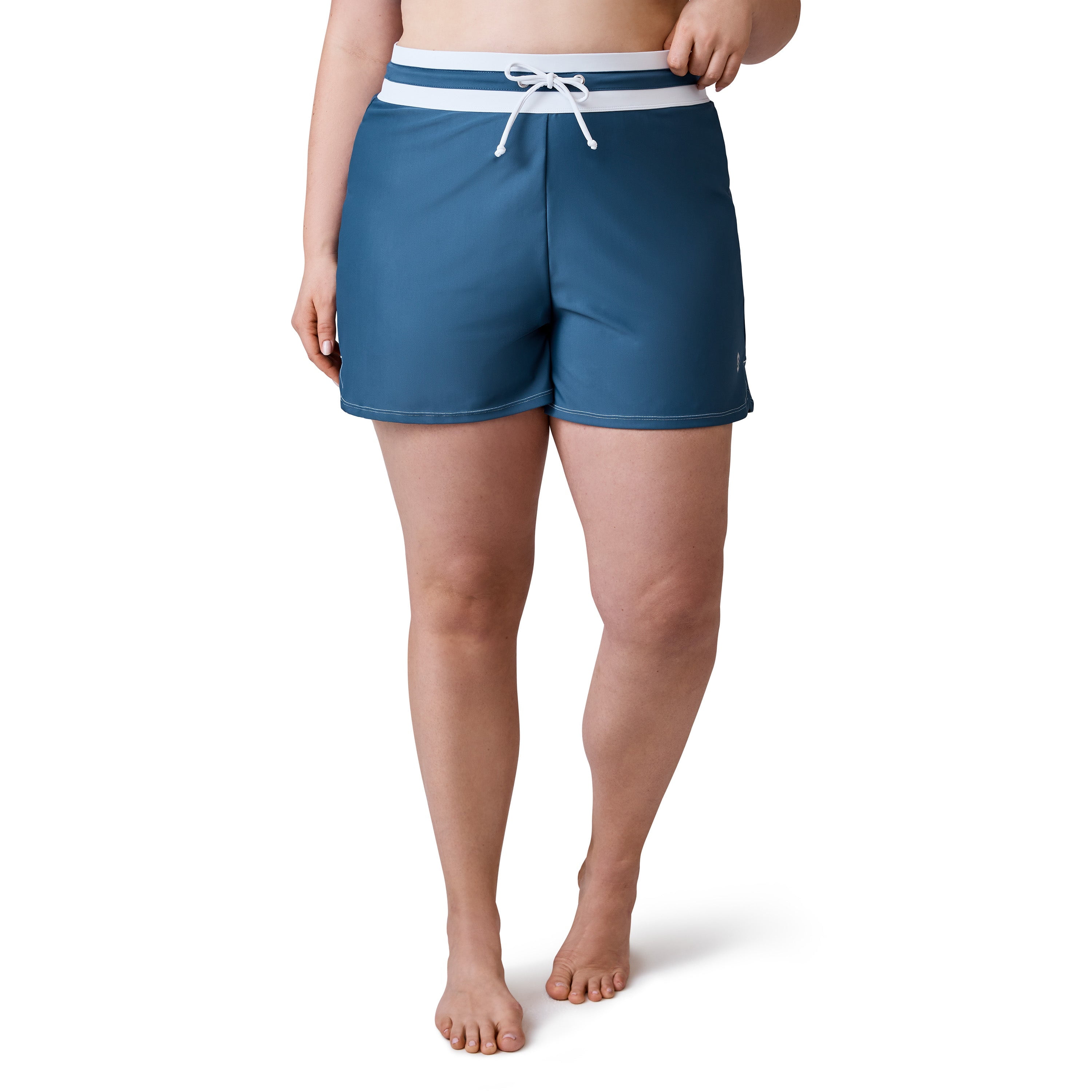 Free Country Women's Plus Size Drawstring Swim Short Slate-White 1X