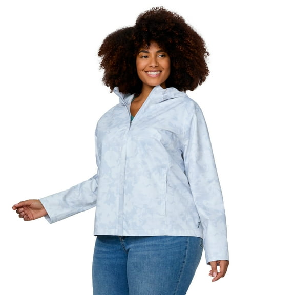 Free Country Women's Plus Size X2O Packable Rain Jacket Silver Chip Floral Bliss 1X