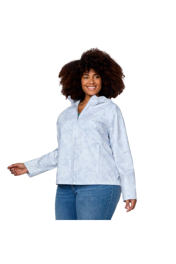 Women's Plus Size X2O Packable Rain Jacket Silver Chip Floral Bliss 1X