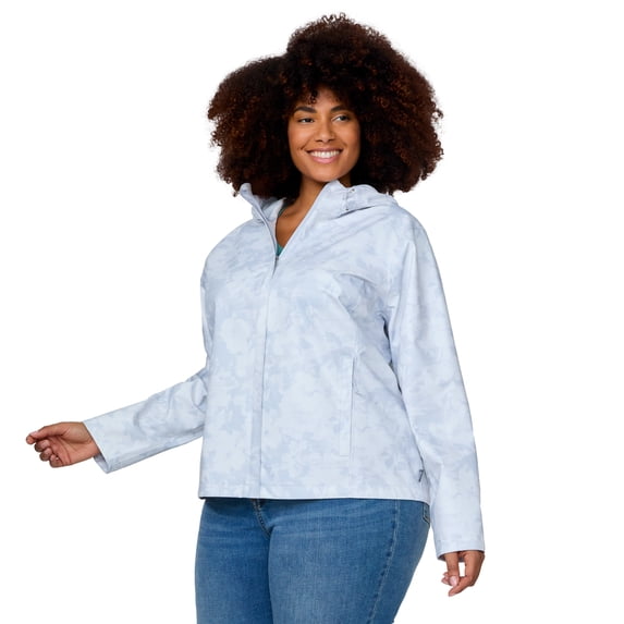 Free Country Women's Plus Size X2O Packable Rain Jacket Silver Chip Floral Bliss 1X