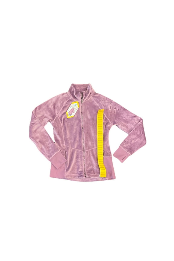 Women's Plush Butter Pile Zip Up Jacket, Ribbed Cuffs W/ Thumbholes (Faded Plum, S)